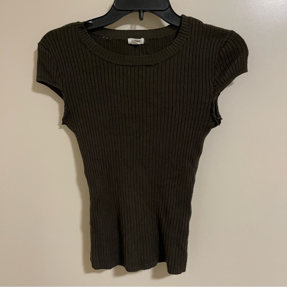 Garage Women’s Dark Green Knit Bodycon Short-Sleeve Shirt Size S (Used)